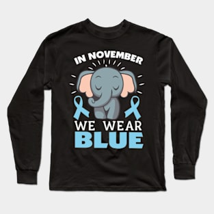 In November We Wear Blue Elephant Diabetes Awareness Long Sleeve T-Shirt